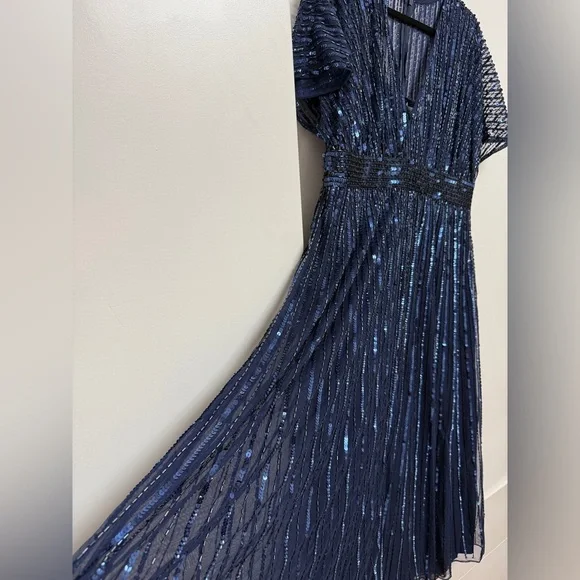NWT | Mac Duggal 14007 Midnight Blue Navy A Line Embellished Midi Dress Size 12 - Picture 10 of 15